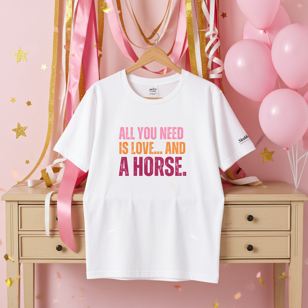 White t-shirt with 'All you need is love.