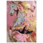 Abstract painting of a horse with gold and pink tones