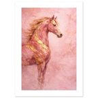 Art print of a horse with gold accents on a pink textured background