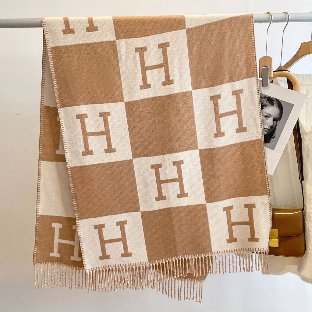 H Letter Foreign Trade Cross-border Cashmere Scarf Women's Winter Season New Long Jacquard Thickened Double-sided Shawl Scarf
