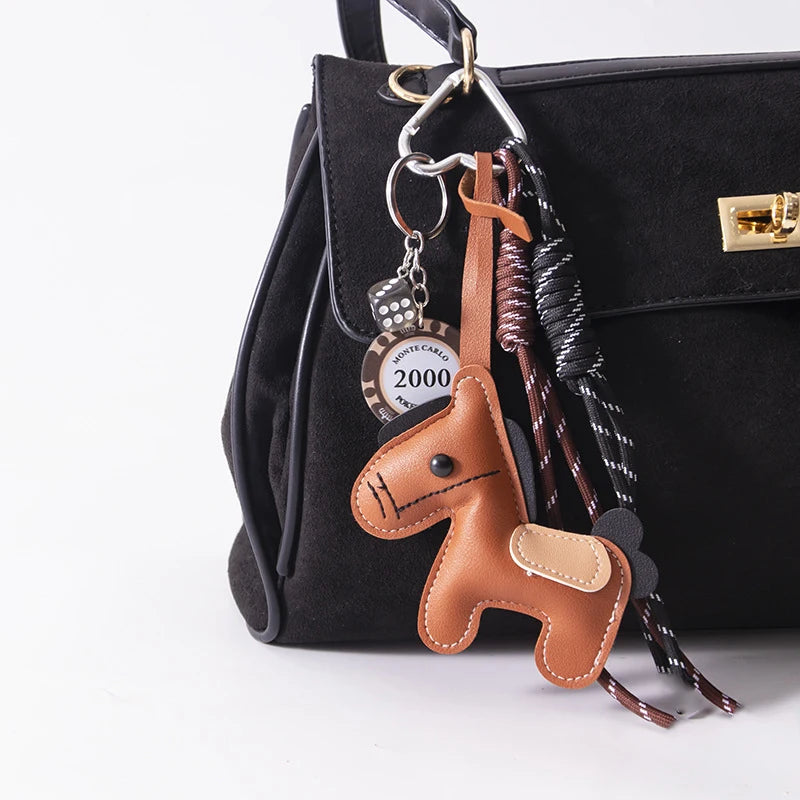 1pcs Leather Pony Keychain Braided Rope Backpack Pendant for Phone Bag Hanging Accessories DIY Decoration