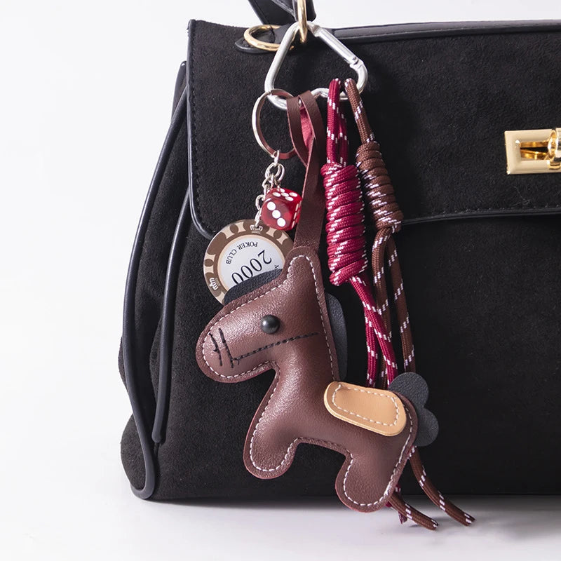 1pcs Leather Pony Keychain Braided Rope Backpack Pendant for Phone Bag Hanging Accessories DIY Decoration
