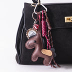 1pcs Leather Pony Keychain Braided Rope Backpack Pendant for Phone Bag Hanging Accessories DIY Decoration