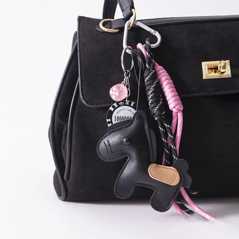 1pcs Leather Pony Keychain Braided Rope Backpack Pendant for Phone Bag Hanging Accessories DIY Decoration